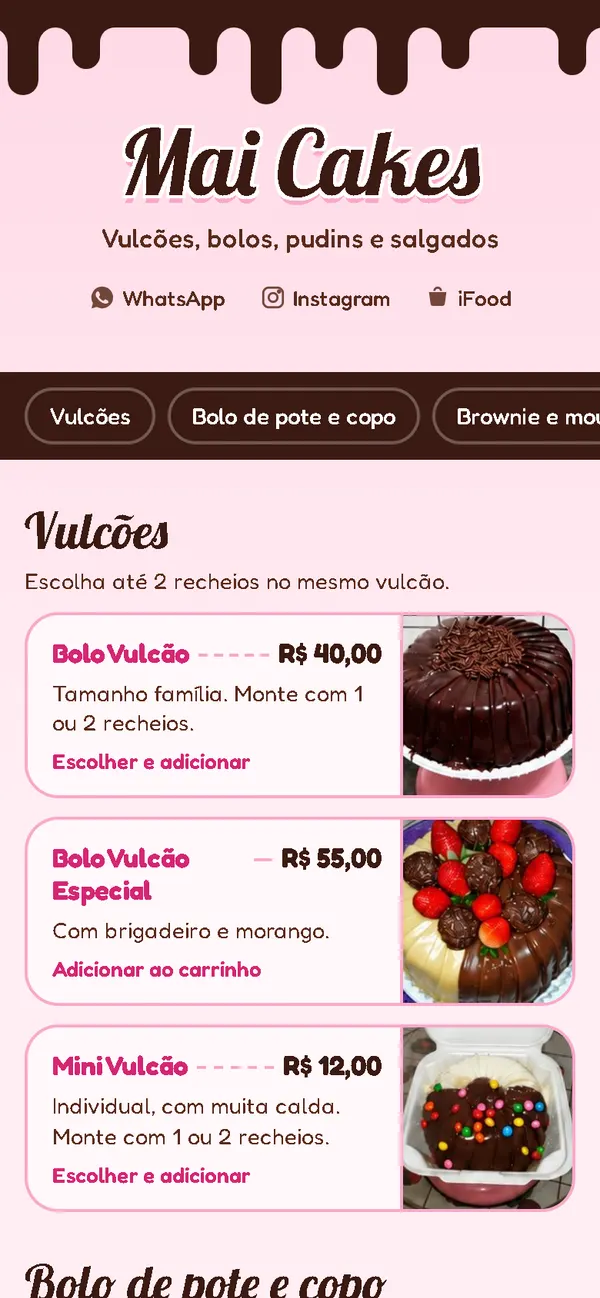 Cardápio da Mai Cakes