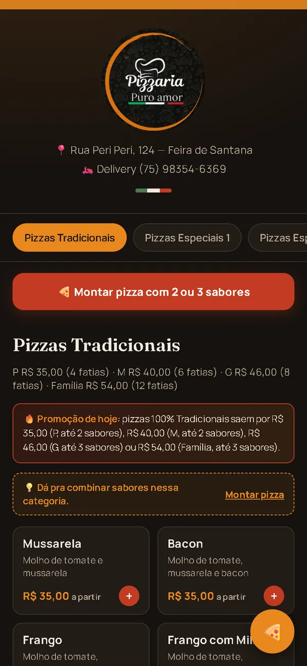 Cardápio da Pizzaria Puro Amor