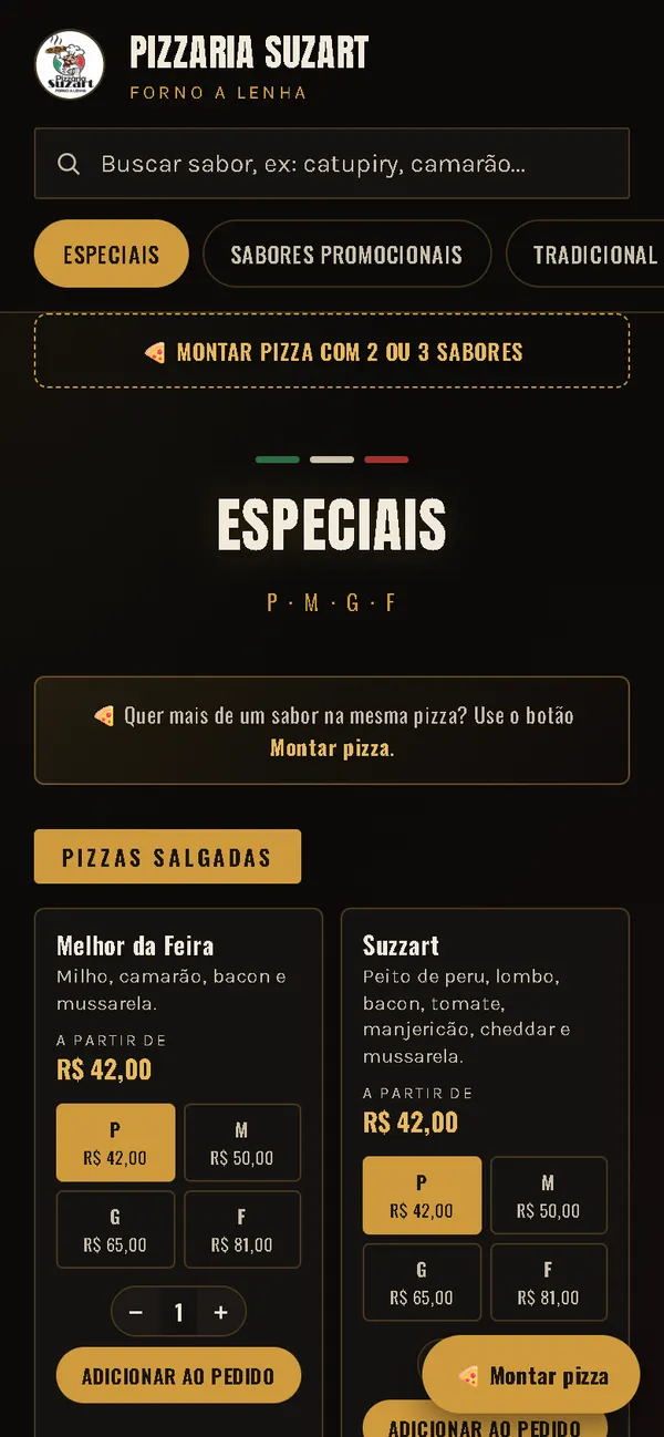 Cardápio da Pizzaria Suzart